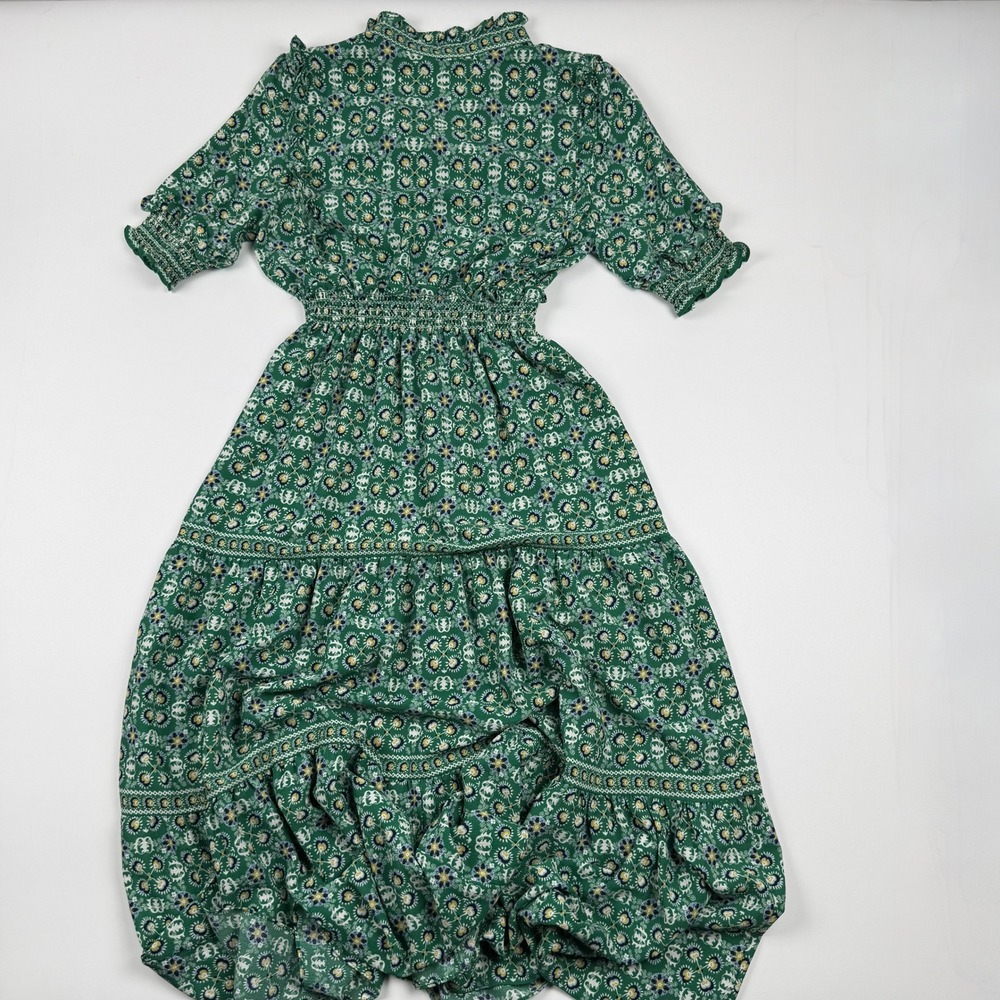 Floral Smocked Max Studio Green Rayon Maxi Dress Size M Medium - Picture 12 of 13